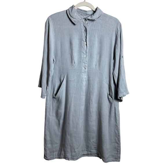 Elena Baldi Dresses & Skirts - Elena Baldi | Size Small Linen Long Sleeve Dress Made in Italy Button Up